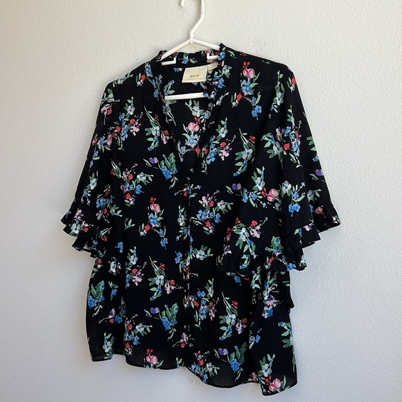 Maeve by Anthropologie Aveiro Flutter-Sleeved Buttondown Blouse - Picture 7 of 15